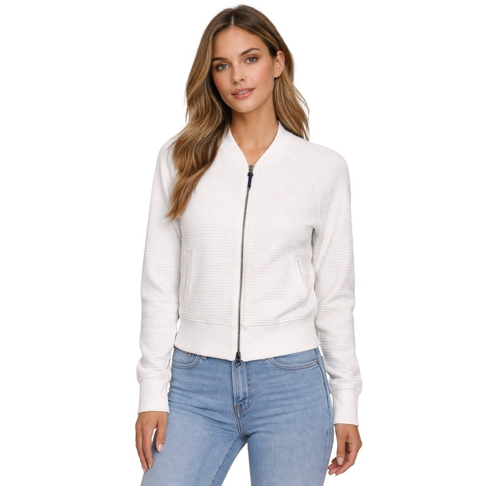 Billy Reid Womens Cropped Textured Full Zip‎ Bomber Jacket Size L Casual Modern